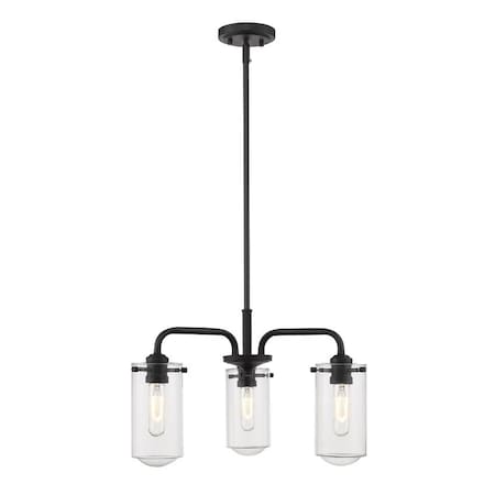 Z-Lite Delaney 3 Light Chandelier, Matte Black & Clear 471-3MB